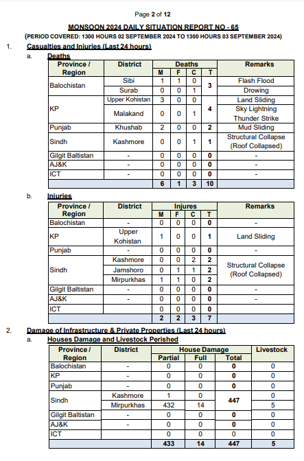 NDMA - Monsoon 2024 Daily Situation Report No. 65